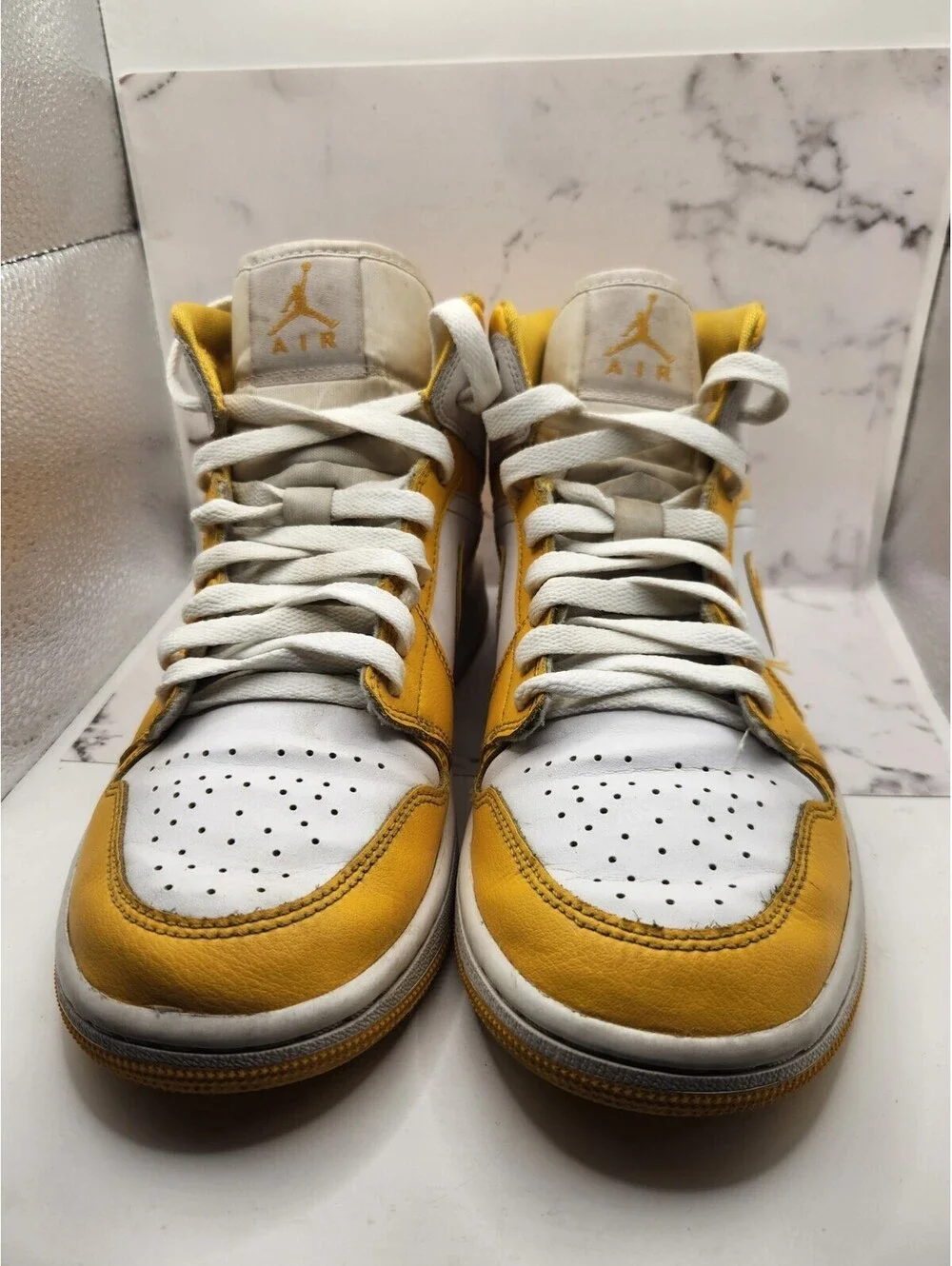 🔥Jordan Air Jordan 1 Mid Men's Mid Top Leather Yellow White Colorblock Size9🔥